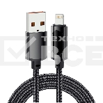 Кабель Rexant USB-A - Lightning для Apple, 2,4А, 1м, в черной нейлоновой оплетке, c LED дисплеем, фото 1