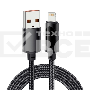 Кабель USB-A – Lightning для Apple, 2,4А, 1м, в черной нейлоновой оплетке, c LED дисплеем Rexant