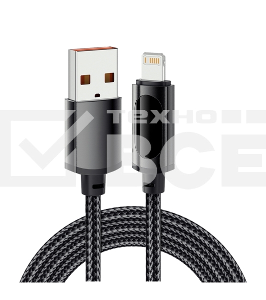 Кабель USB-A – Lightning для Apple, 2,4А, 1м, в черной нейлоновой оплетке, c LED дисплеем Rexant