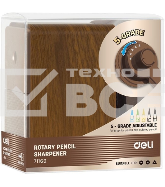 Точилка для карандашей механическая Deli 71160Brown 1 отверстие пластик коричневый