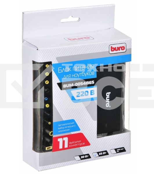Блок питания Buro BUM-0054B65 автоматический 65W 12V-20V 11-connectors 4A от бытовой электросети LED индикатор