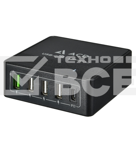 Сетевое зарядное устройство  ACD-P605U-V1B 60Вт,  5xUSB 1PD+1QC+3Smart, 3.6~20В/3А RTL