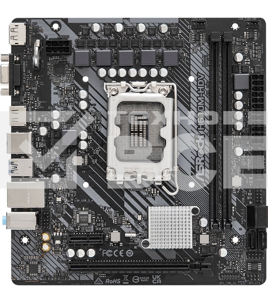 Материнская плата ASRock H610M-HDV, LGA 1700, Intel H610, 2xDDR4, 4xSATA, 1xPCIe 4.0 x16, 1xPCIe x1, 1xHDMI, 1xDP, 1xVGA, 1x 1Gb LAN, 2xUSB-A 3.2 Gen 1, 4xUSB-A 2.0, 3x3.5 мм, 7.1, mATX