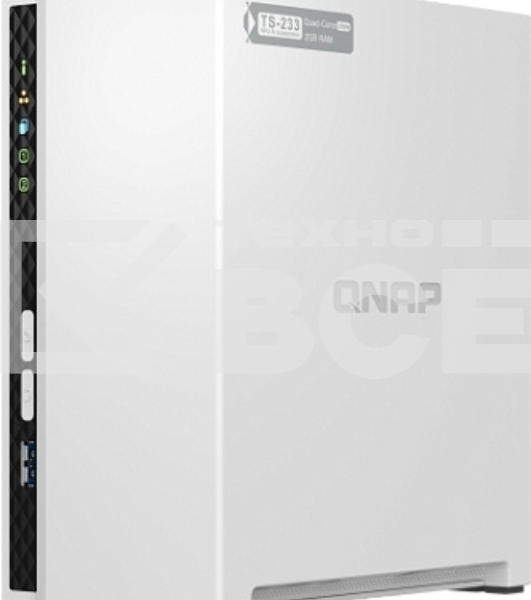 Сетевое хранилище SMB QNAP TS-233 NAS 2 HDD trays. ARM 4-core Cortex-A55 2.0GHz, ram 2 GB (max), 1x1GbE, 2xUSB 2.0 port,1xUSB 3.2 Gen 1