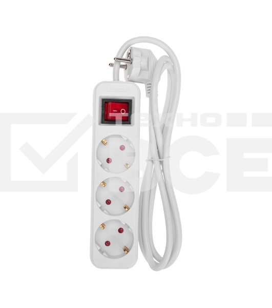 Удлинитель STANDARD 3 гнезда, 1,5м, 3х1,0мм², с/з, с выключателем, белый REXANT