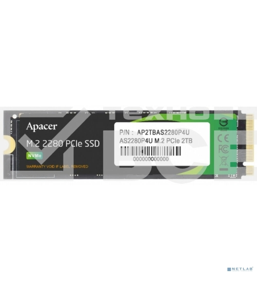 Накопитель SSD Apacer 2Tb, PCIe 3.0 x4, M.2 2280, NVMe, R/W 3500/3000