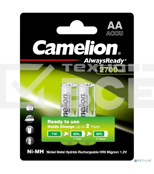Аккумулятор Camelion AA-2700 mAh Ni-Mh BL-2 (NH-AA2700BP2, аккумулятор,1.2В)