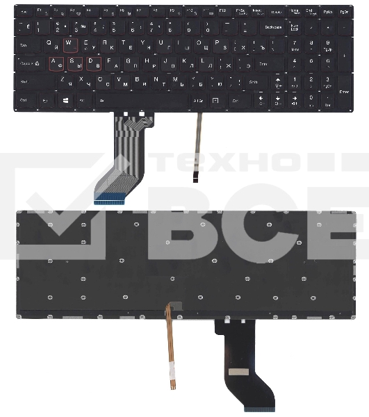 Клавиатура для ноутбука Lenovo IdeaPad Y700 Y700-15ISK черная без рамки с подсветкой