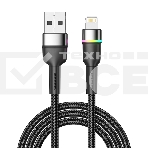 Кабель Rexant USB-A - Lightning для Apple, 2,4А, 1м, в черной нейлоновой оплетке, с LED подсветкой, фото 1