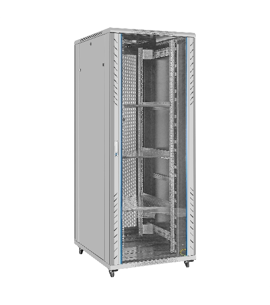 Шкаф телекоммуникационный 19' напольный 42U ExeGate EC-FS-42U.800.1000.G.V.GREY (19”, 42U, 800x1000x2054mm (ШхГхВ), передняя дверь закаленное стекло, задняя двойная перфорированная дверь, съемные боковые панели, пыле- и влагозащита IP20, встроенный вентиляционный модуль, 1 полка в комплекте, светло-серый RAL 7035, 3 коробки)