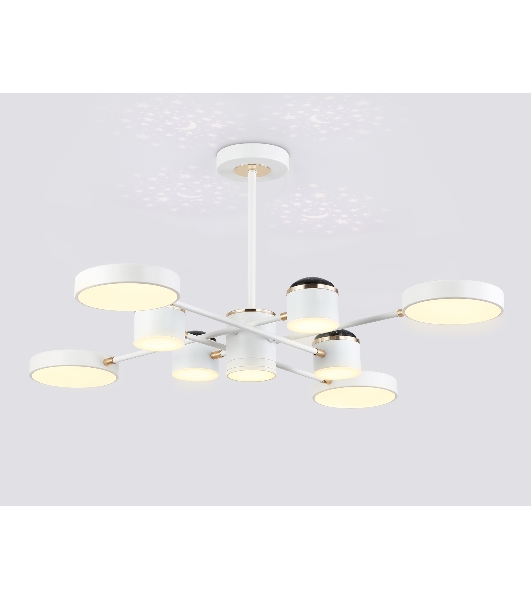 Люстра светодиодная на штанге Ambrella light FL51627/9+4 WH/FGD белый/золото 132W 3000-6000K D850*370 (без ПДУ)
