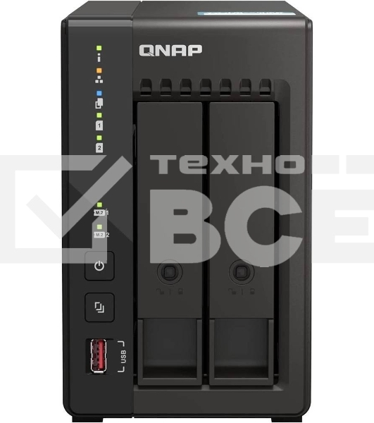 SMB QNAP TS-253E-8G NAS, 2-tray w/o HDD. 2xHDMI-port. 4-core Celeron J6412 2-2.6 GHz, 8GB DDR,  2x2.5Gb LAN, 2 x M.2 2280 PCIe Gen 3 x2, 2x USB 3.2 Gen 2 (10Gbps) Port, 2x USB 2.0 port