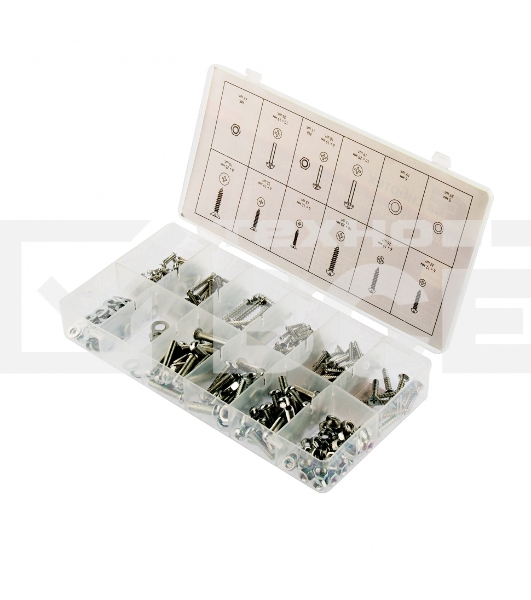 Набор саморезов Сибртех, винтов, гаек, шайб, 347 предметов