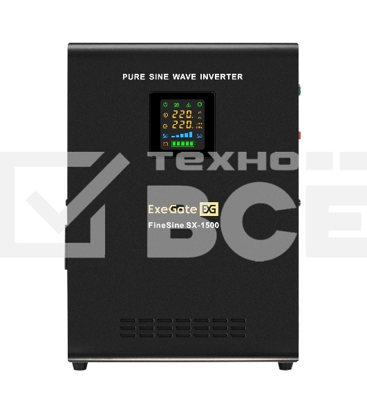 Комплект ИБП EX295998RUS + батарея 75Aч EX285653RUS 2шт (инвертор, синус, для котла, настенный) ExeGate FineSine SX-1500.LCD.AVR.2SH <1500VA/1050W, чистая синусоида, цветной LCD-дисплей, AVR, 2*Schuko, линейно-интерактивный, крепление настенное/универсаль