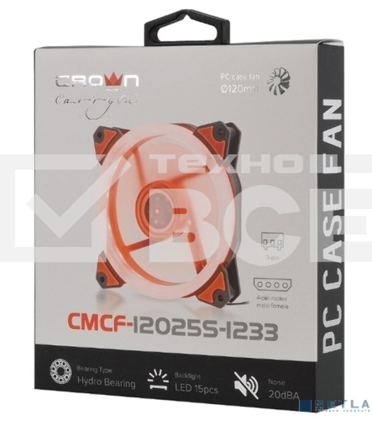 Вентилятор для корпуса Crown CMCF-12025S-1233 черный/оранжевый, 120 мм, 1650 об/мин, 23 дБ, 3 pin