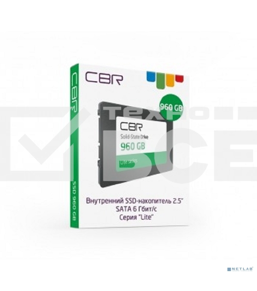 Накопитель SSD CBR SSD-960Gb-2.5-LT22, серия 'Lite', 960 Gb, 2.5', SATA III 6 Gbit/s, SM2259XT, 3D TLC NAND, R/W speed up to 550/520 Mb/s, TbW (Tb) 480