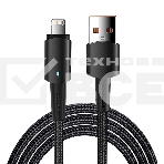 Кабель Rexant USB-A - Lightning для Apple, 2,4А, 1м, в черной нейлоновой оплетке, со световой индикацией, фото 1