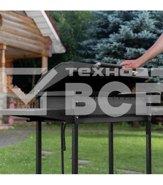 Мангал на колесах с крышкой-барбекю, 662х390х920, сталь 2 мм, термометр, кочерга, Camping Palisad
