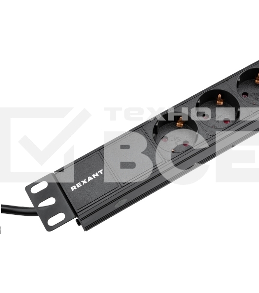 Блок распределения питания Rexant для 19' шкафов, горизонтальный, 6 розеток СЕЕ 7/4, 16A, без выкл, алюм корп, шнур 2м, вилка СЕЕ 7/7