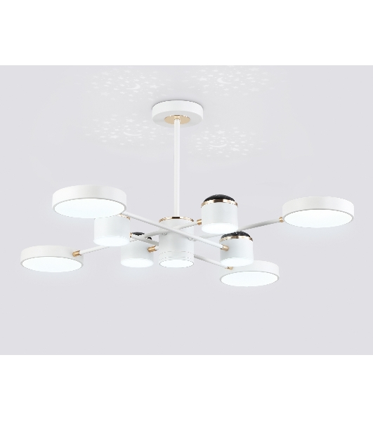 Люстра светодиодная на штанге Ambrella light FL51627/9+4 WH/FGD белый/золото 132W 3000-6000K D850*370 (без ПДУ)