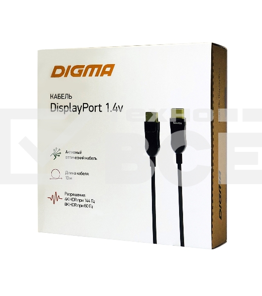 Кабель аудио-видео Digma 1.4v AOC DisplayPort (m)/DisplayPort (m) 10м. Позолоченные контакты черный (BHP DP 1.4-10)