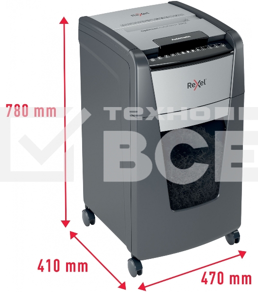 Шредер Rexel Optimum AutoFeed 300X черный с автоподачей (секр.P-4)/фрагменты/300лист./60лтр./скрепки/скобы/пл.карты