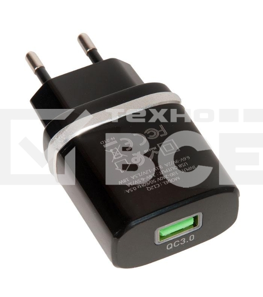 Сетевое зарядное устройство + Кабель Type-C HOCO HC-16293 C12Q/1m/QC 3.0/1 USB/Выход: 5V_9V_12V, 18W, черный