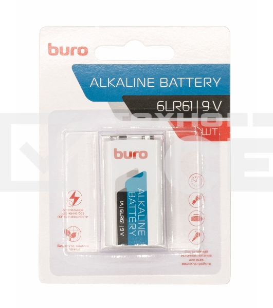 Батарея Buro Alkaline 6LR61 9V (1шт) блистер