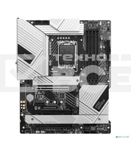 Материнская плата MSI PRO Z790-P WIFI, LGA 1700, Intel Z790, 4xDDR5, 6xSATA, 4xM.2, 1xPCIe 5.0 x16, 1xPCIe 4.0 x16, 1xPCIe 3.0 x16, 1xPCIe x1, 1xHDMI, 1xDP, 1x2.5Gb LAN, 4xUSB-A 2.0, 2xUSB-A 3.2 Gen 1, 1xUSB-A 3.2 Gen 2, 1xUSB-C 3.2 Gen 2x2, 6x3.5мм, 7.1,