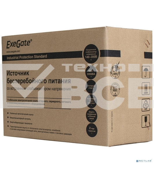 Источник бесперебойного питания ExeGate EP285515RUS SpecialPro UNB-2000.LED.AVR.EURO.RJ.USB 2000VA/1200W, LED, AVR, 4 евророзетки, RJ45/11, USB, Black