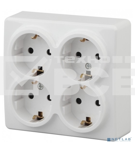 Розетка 11-2211-01 4х2P+E Schuko со шторками, 16АХ-250В, ОУ, Эксперт, белый (8/80/1280) Б0020709 ЭРА