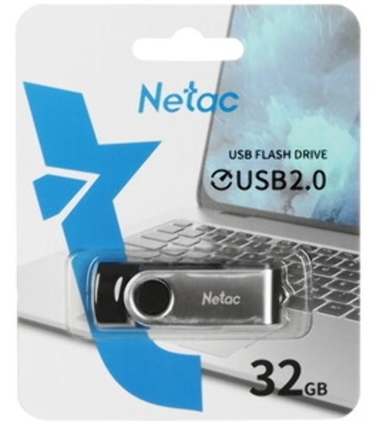Флешка USB Netac U505 (NT03U505N-032G-20BK), 32Gb, USB 2.0, R/W 70/30, черный/серебристый