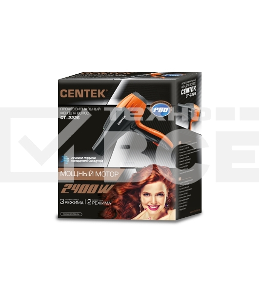 Фен Centek CT-2226 Professional (черн/оранж) 2200Вт, мощный AC мотор, 5 режимов, 2 концентратора