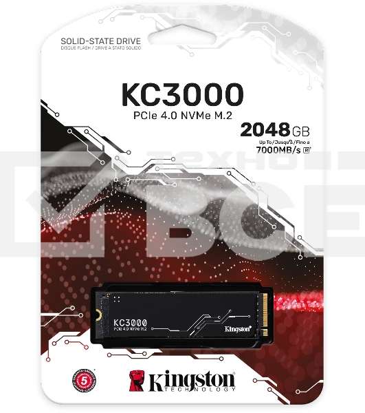 Накопитель SSD Kingston KC3000, 2Tb, PCIe 4.0 x4, M.2 2280, NVMe, R/W 7000/7000, с радиатором