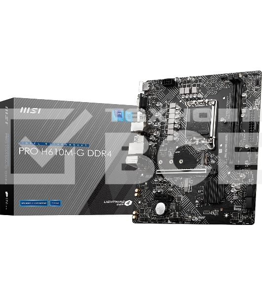 Материнская плата MSI PRO H610M-G DDR4, LGA 1700, Intel H610, 2xDDR4, 4xSATA, 1xM.2, 1xPCIe 4.0 x16, 1xPCIe 3.0 x1, 1xHDMI, 1xDP, 1xVGA, 1xRJ45 1Gb, 2xUSB-A 3.2 Gen 1, 4xUSB-A 2.0, 3x3.5мм, 7.1, mATX