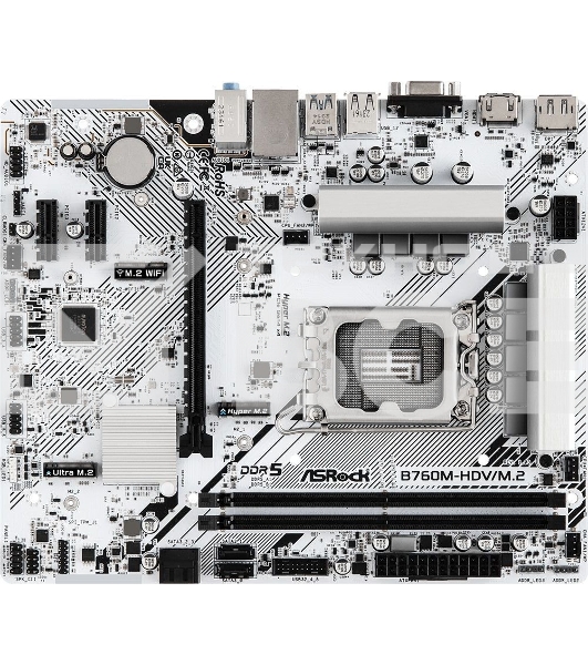 Материнская плата ASRock B760M-HDV/M.2, LGA 1700, Intel B760, 2xDDR5, 4xSATA, 2xM.2, 1xPCI-E 4.0 x16, 2xPCI-E x1, 1xDP, 1xHDMI, 1xVGA, 1x 2.5Gb LAN, 2xUSB-A 3.2 Gen 1, 3xUSB 2.0, 3x3.5 мм, 7.1, Micro-ATX