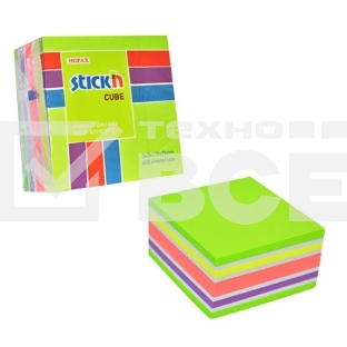 Блок самоклеящийся бумажный Stick`n 21537 76x76мм, 400 листов, 70 г/м2, неон+пастель, 5 цветов в упаковке