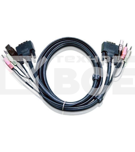Кабель ATEN KVM USB(тип А Male)+DVI-D(Male)+2хАудио(Male) (-) USB(тип B Male)+DVI-D(Male)+2хАудио(Male) 1,8м., черный. CABLE DVI/USBA/SP.MC-DVI/USB B 1.8M