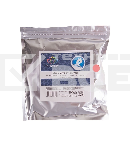 Лента LED открытая, 8 мм, IP23, SMD 2835, 60 LED/m, 12 V, цвет свечения красный