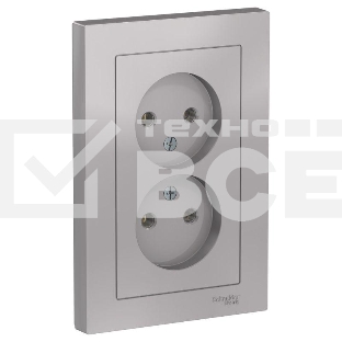 Розетка 2-м ATLAS DESIGN без заземл. 16А в сборе алюм. SchE ATN000320