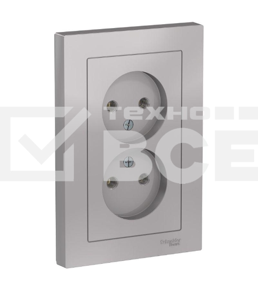 Розетка 2-м ATLAS DESIGN без заземл. 16А в сборе алюм. SchE ATN000320