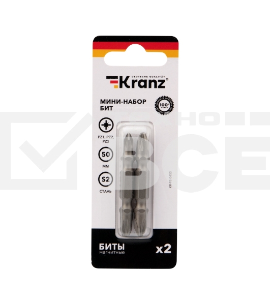 Мини-набор бит Kranz PZ2xPZ2, PZ1xPZ3-50 мм (2 шт./уп.)