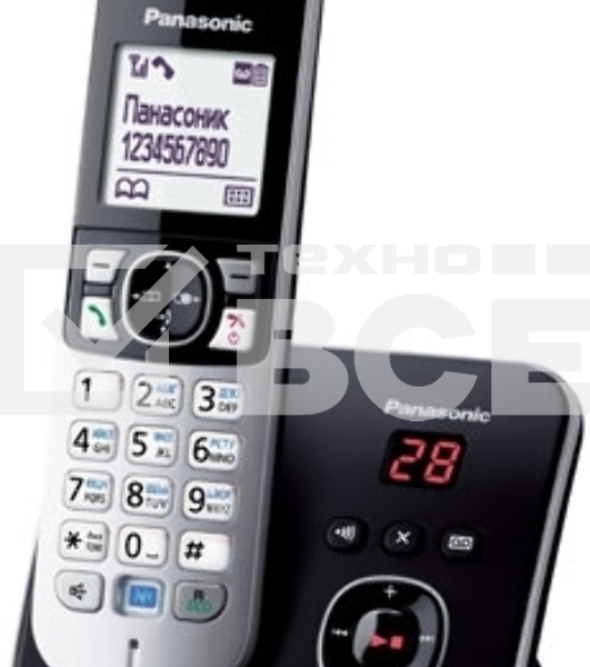 Телефон беспроводной (DECT) Panasonic KX-TG6821RUB (черный), автоответчик,определитель номера,телефонный справочник 120 зап.}
