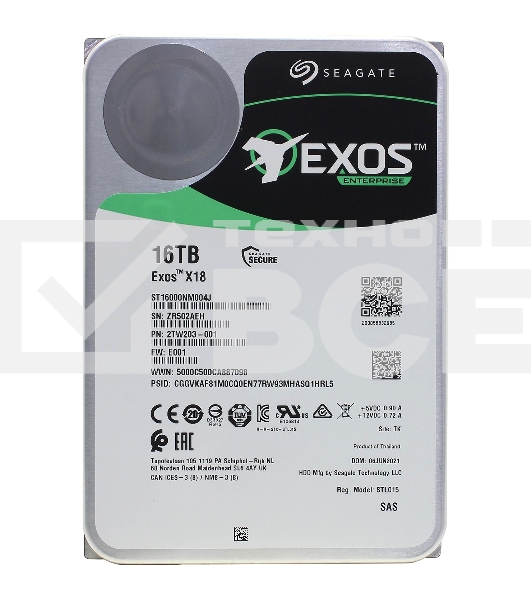 Жесткий диск Seagate HDD Server Exos X18 HDD 512E/4KN  ( 3.5'/ 16TB/ SAS 12Gb/s / 7200rpm)