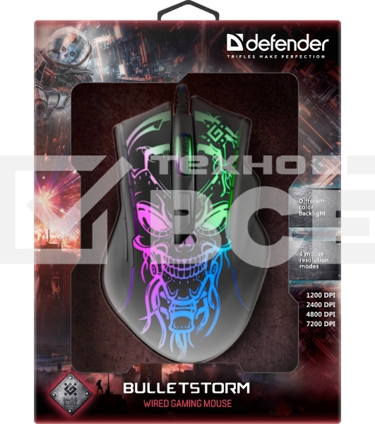Мышь проводная Defender Bulletstorm GM-928 черный, 7200 dpi, USB, кнопки - 7
