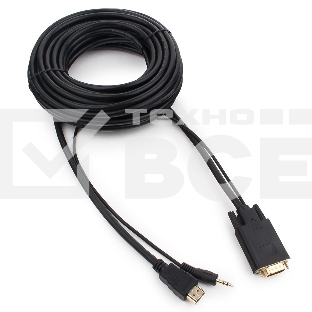 Кабель HDMI->VGA Cablexpert A-HDMI-VGA-03-10M, 19M/15M + 3.5Jack, медь, позол.разъемы, 10м, черный, пакет