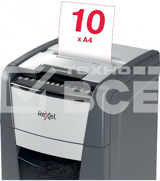 Шредер Rexel Optimum AutoFeed 300X черный с автоподачей (секр.P-4)/фрагменты/300лист./60лтр./скрепки/скобы/пл.карты