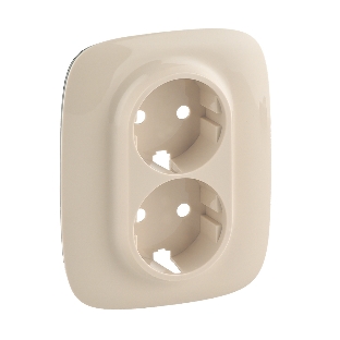 Лицевая панель для двойной силовой розетки 2х2К+З.Слоновая ко