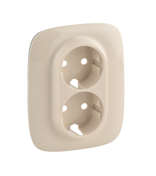 Лицевая панель для двойной силовой розетки 2х2К+З.Слоновая ко