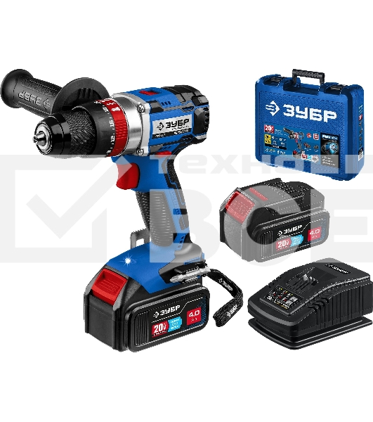 Дрель-шуруповерт Зубр DBS-201-42, 20В, 2 АКБ, Ударная, Кейс